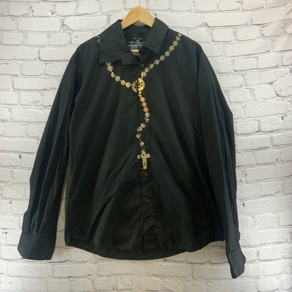 El Cartel Graphic Print Shirt Button Up Mens Sz 2XL Black Unique Rare Print - Picture 1 of 4